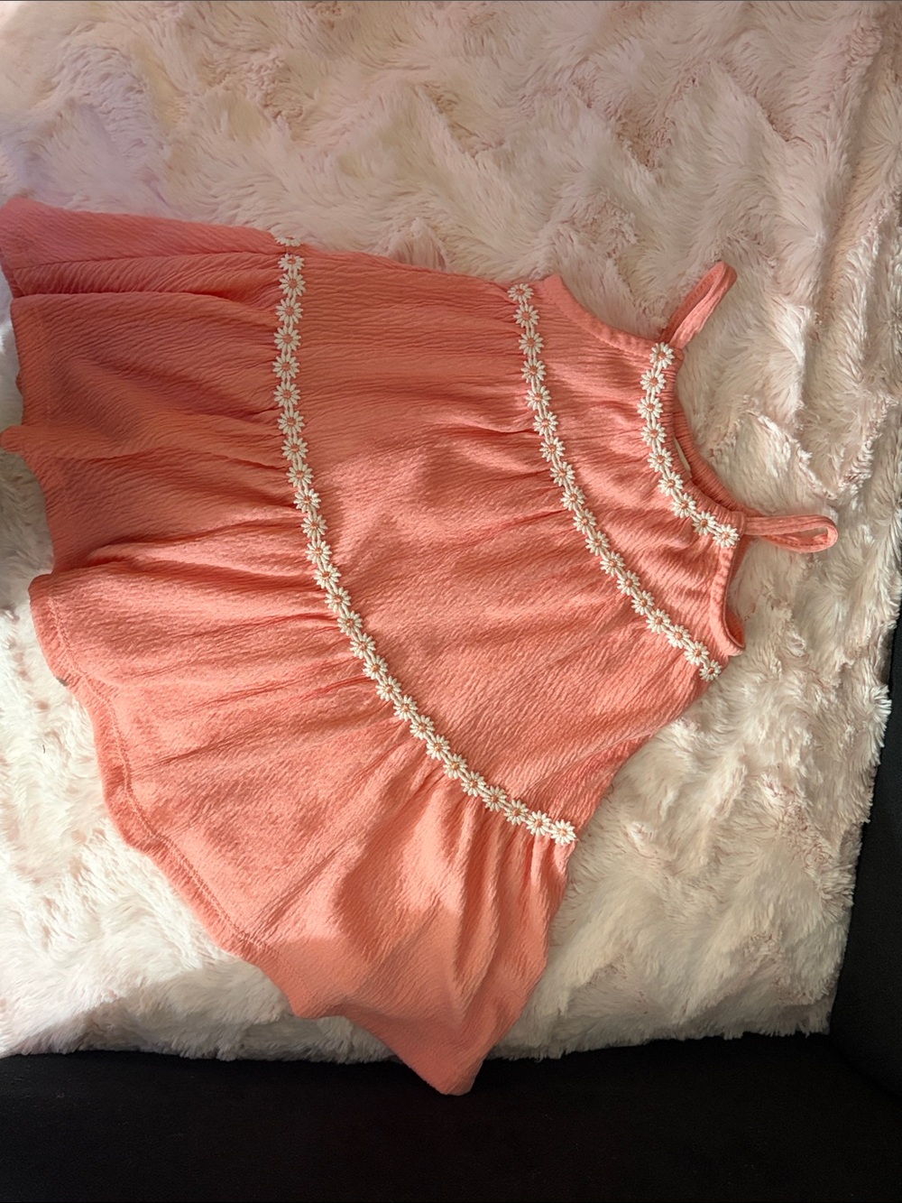 Peach Daisy Trim Sleeveless Dress